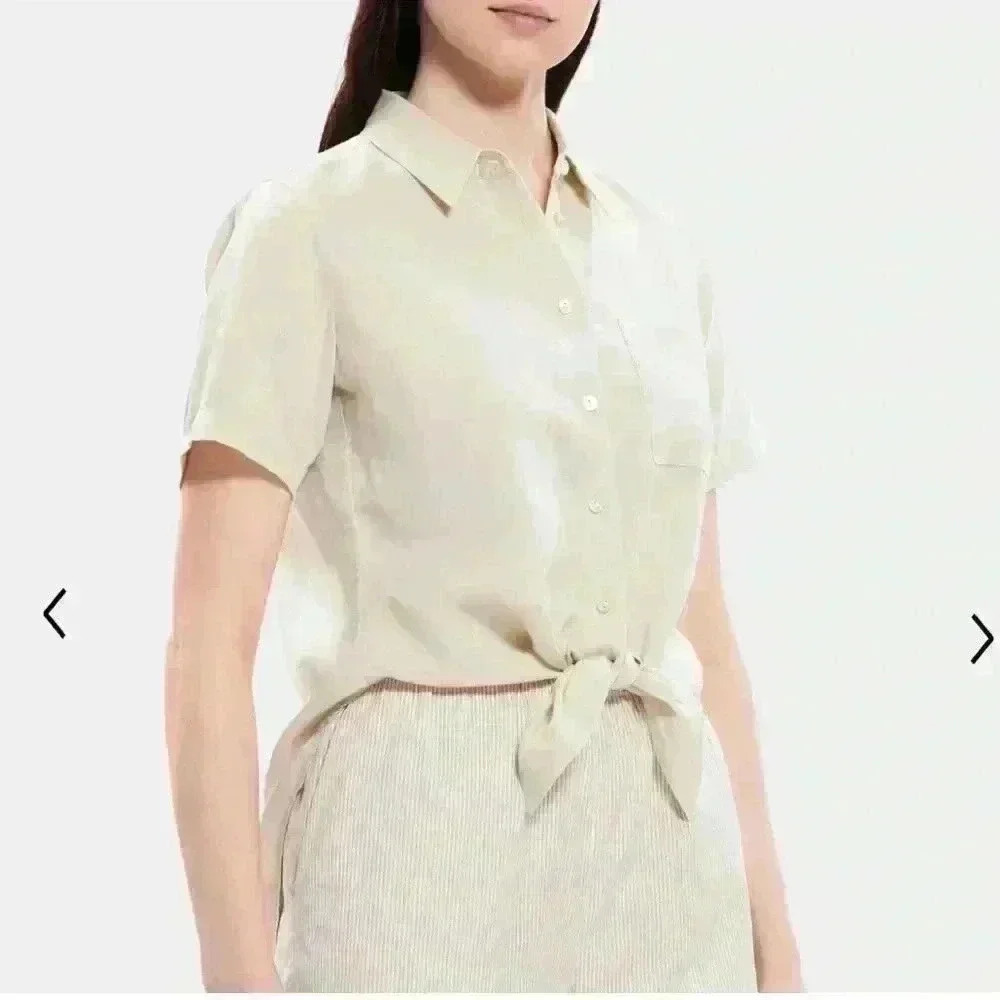 Theory Tie-Front Shirt in Linen-Tencel
